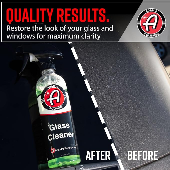 Adam's Polishes Glass Cleaner - Steak Free Car Wash Window Cleaner, All-Natural Streak Free Formula For Car Cleaning, Safe On Tinted & Non-Tinted Glass, Won't Strip Car Wax or Coating