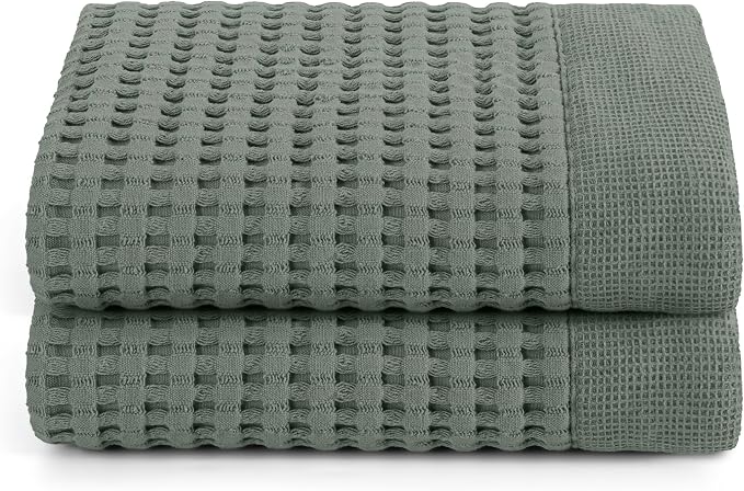 GILDEN TREE Waffle Hand Towels for Bathroom Quick Dry Large Luxury Lint Free Super Absorbent Cotton Hand Towels Set of 2, Modern Style (Sage Grey)
