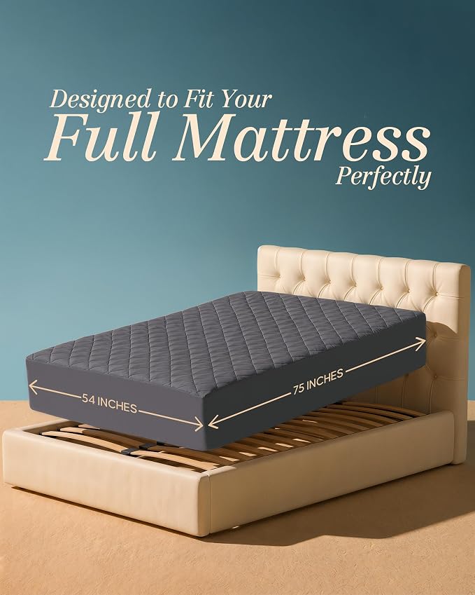 Quilted Fitted Mattress Pad, Full Mattress Protector Topper with Deep Pocket Stretches up to 16 Inches, Machine Washable Mattress Cover by Utopia Bedding (Grey)