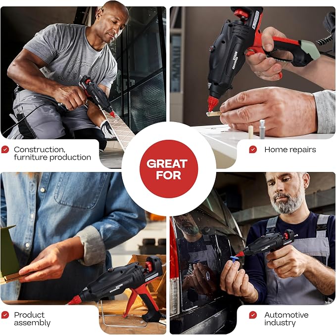 IDL Packaging GG-5810 Industrial 450W Hot Glue Gun with 10 pcs Glue Sticks - 5/8" x 10" Full-Size Glue Sticks - Hot Glue Gun Kit for All Surfaces, Wood, Metal, Plastic, Glass, Tile, Cardboard