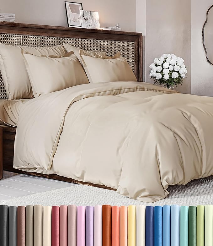 Duvet Cover Full Size Set - Extra Soft Full Duvet Cover 80" x 90" with 2 Pillow Shams for Women, Men, Kids & Teens - Hotel Luxury, Easy-Care w/ Zipper Closures & Ties - Comfy and Breathable (Wheat)
