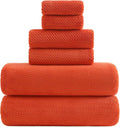YTYC 29x59 Bath Towels Set,Towels for Bathroom,Burnt Orange,6-Pieces | 2 Large Bath towels,2 Hand towels (14x29"),2 Washcloth (13x13"),Super Soft,Highly absorbent,Hanging Loop,80%Polyester