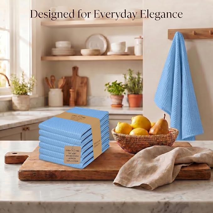 Urban Villa Kitchen Towels Cotton Dish Towels 20”x30” (Set of 6) Sky Blue