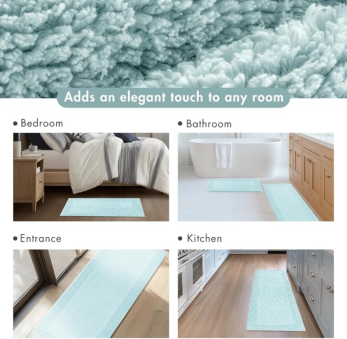 Madison Park Splendor Reversible 100% Cotton Bath Runner, 24 x 72, Blue | Tufted Bathroom Rug, 3000 GSM, Hotel Quality, Luxurious Plush, Medium Pile, Absorbent, Quick Dry, OEKO-TEX, Shower Room Décor