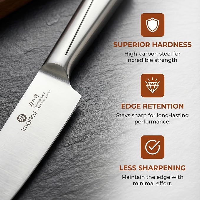 imarku Japanese High Carbon Stainless Steel Knife Set with Block, Precision-Forged Gyutou Kitchen Knives with Built-in Sharpener, Ultra-Sharp 10–15° Edge, Ergonomic Non-Slip Handle, Dishwasher Safe