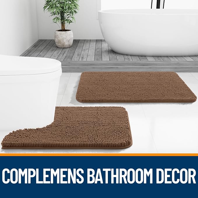 OLANLY Bathroom Runner Rugs 44x24, Extra Soft Absorbent Chenille Bath Rugs, Rubber Backing Quick Dry, Machine Washable Long Bath Mats for Bathroom Floor, Tub and Shower, Home Decor Accessories, Mocha