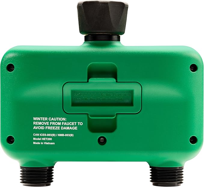 Rain Bird HET200 Electronic Digital Hose End Watering/Irrigation Timer, Battery Operated, 3/4" Garden Hose Thread, Heavy-Duty Brass Inlet, 2 Outlets/Ports