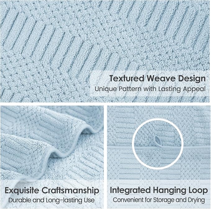 JML Microfiber Bath Towels, Light Blue, 30" x 60", 2 Pack | Hanging Hook, Lint Free, Oversized, Soft, Super Absorbent, Fast Drying, Use for Sport, Fitness, Yoga, Diamond Cross Grid