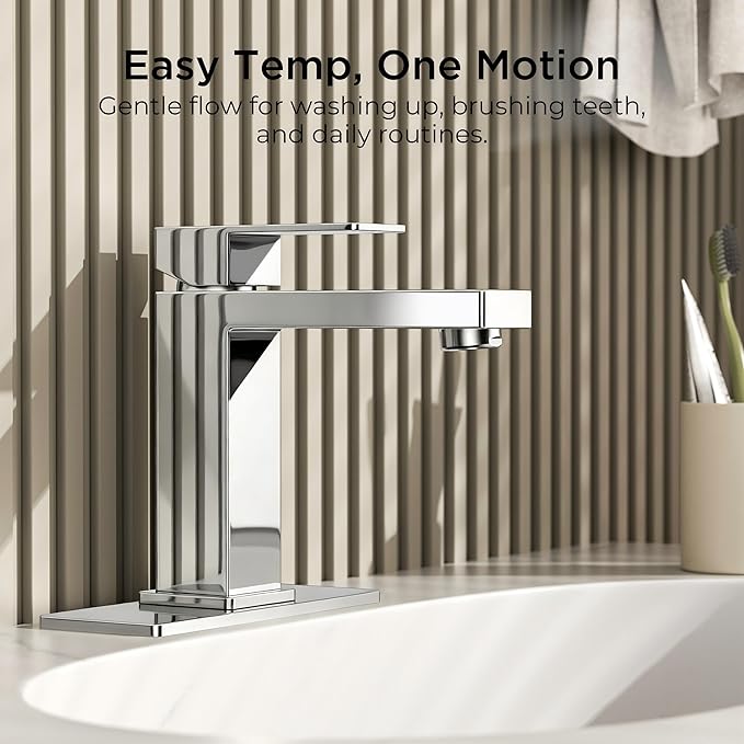 FORIOUS Bathroom Faucets for 1 or 3 Hole Sink, Chrome Single Handle Bathroom Faucet with Pop-up Drain and Supply Lines, Suitable for Vanity RV Lavatory Restroom