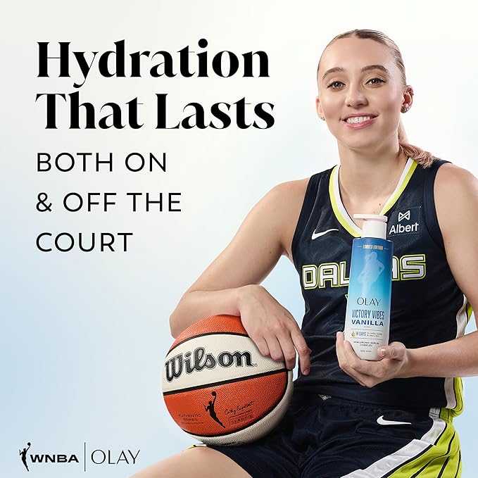 Olay Body Wash for Women, WNBA, Intensely Hydrating, Hyaluronic Acid Serum, Hydration On/Off Court, Improves Moisture Barrier, Vitamin B3 Complex, All Skin Types, Victory Vibes Vanilla Scent, 20 fl oz