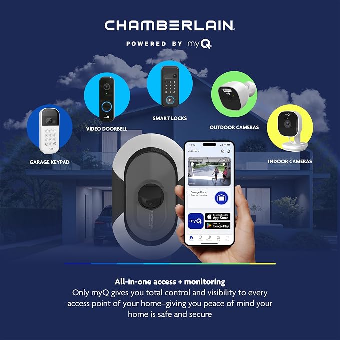 Chamberlain Belt Drive myQ Garage Door Opener, 1-1/4HP, Adjustable Camera | Ultra-quiet, myQ comptatible, Includes: 2 remotes, wall control, battery backup & safety sensors, 10-year motor warranty