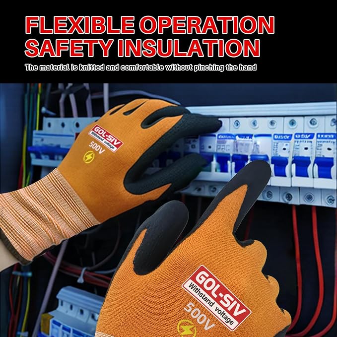 Electrical Insulated Gloves Touchscreen, 500V High Voltage Resistance Electrician Safety Gloves, Rubber Non Slip Work Gloves (500V|Nylon Insulated, Large)