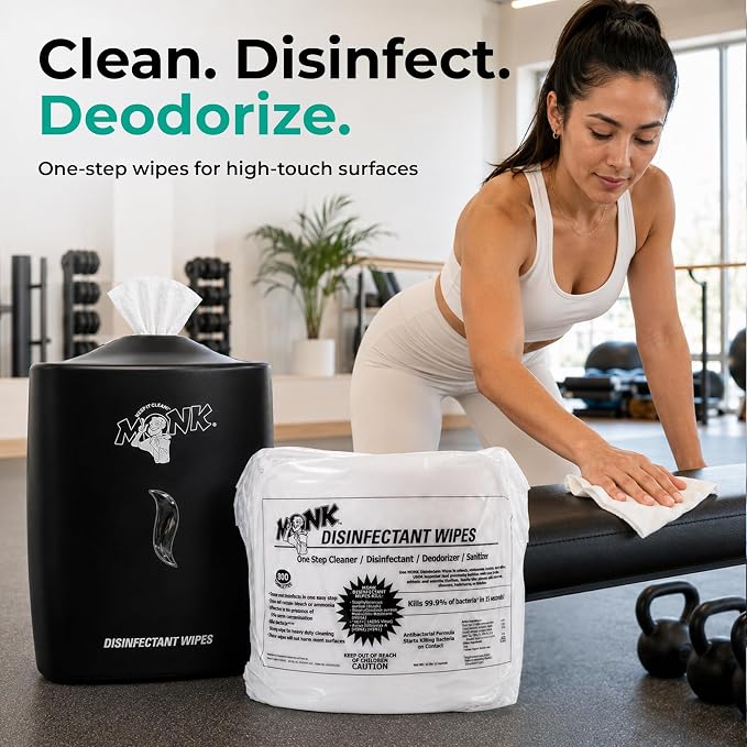 Monk Disinfecting Wipes (2 Refills of 800 Count) for Commercial Facilities | Heavy Duty Cleaning Wipes - 3in1 Disinfectant, Deodorizer & Sanitizer Cleaning Supplies – All Purpose Cleaner for Home & Gym