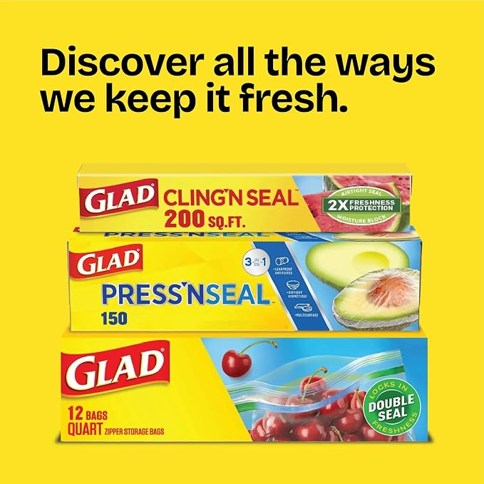 Glad Flex'N Seal Food Storage Plastic Bags, Quart, 38 count, Pack of 4 (Package May Vary)
