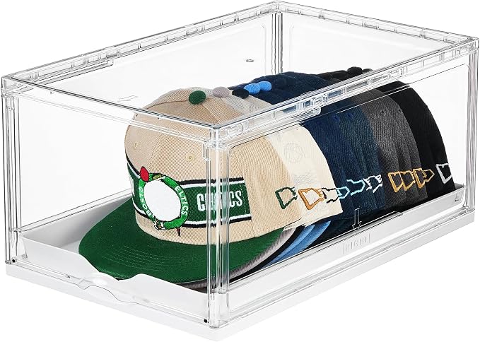 Vtopmart 1 Pack Hat Organizer for Baseball Caps, Clear Hats Holder Box with Drawer, Large Cap Storage with Sliding Tray, Stackable Rack Display Case with Magnetic Door, Each Holds 12 Hats