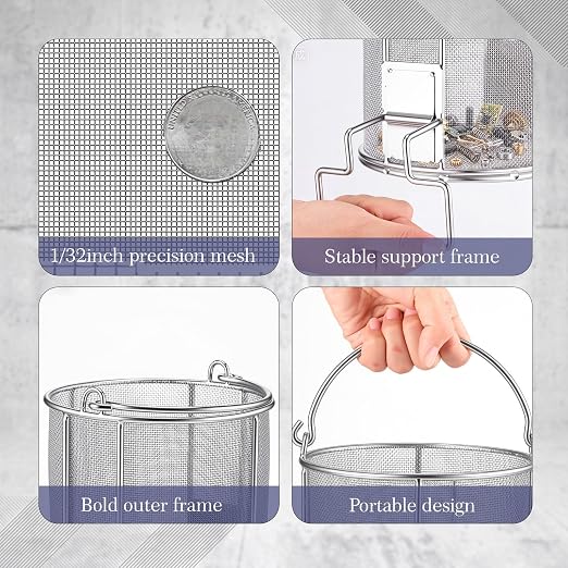 1 Pcs 1/32″ Mesh 2 Gallon Dip and Drain Stainless Steel Part Cleaning Strainer Basket for Buckets Swing Handle for Mechanics Auto Parts Washing Garage Shop Home Workshop, Bucket Not Included