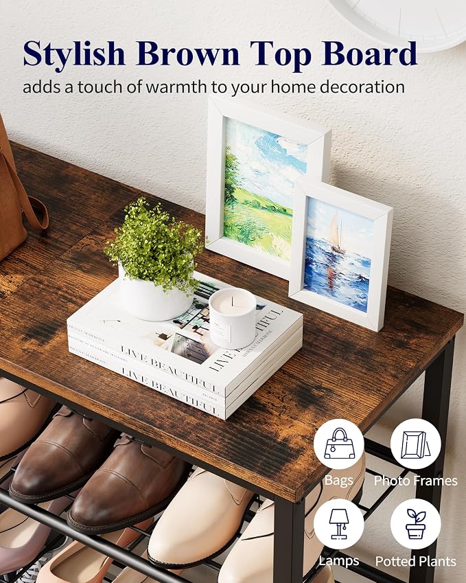Kitsure Shoe Rack for Closet, Rustic Brown Shoe Organizer with Leveling Feet, Sturdy & Rust-Proof Shoe Storage for Entryway, Bedroom, Living Room, 29.5" x 11.4" x 24.8", Brown