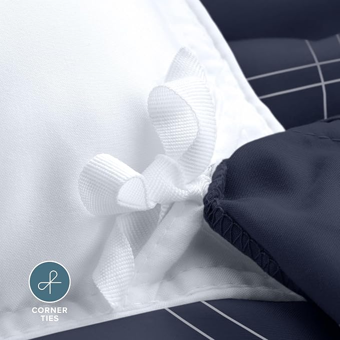 Bare Home Bedding Duvet Cover Set Extra Long Size - Premium 1800 Collection - Lightweight, Cooling - Soft Textured (Twin/Twin XL, Modern Plaid - Midnight Blue/White)