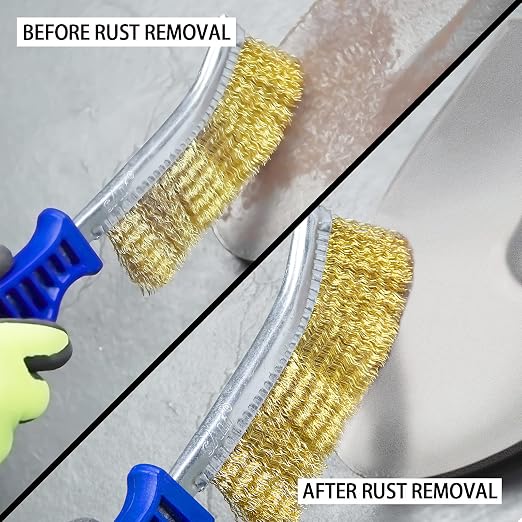 SALI Wire Brushes for Cleaning Rust Removal Heavy Duty Steel Brush Tool 11" Long Handle with Plastic Handle,for Automotive,Grill,Paint , Welding Slag&Household，More and Thicker Bristles Pack of 2