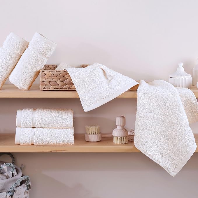 Cream Washcloth Linen Set Premium Original Turkish Cotton, Hotel Quality for Maximum Softness & Absorbency Ivory Wash Clothes for Face, Hand, Kitchen & Cleaning (Sea Salt)