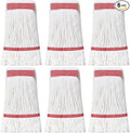 Eccliy 6 Pack Commercial Mop Heads Replacement Heavy Duty 18 oz Loop End Cotton String Wet Mop Refills Washable Absorbent Reusable for Industrial Home Tile Wood Concrete Floor (White,Red)