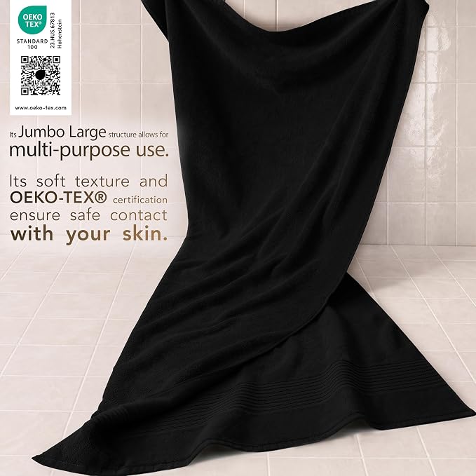 Cotton Paradise 100% Cotton Turkish Towel Set, Soft Absorbent Quick Dry, 2 Piece 35x70 Bath Sheet Set, Coal Black
