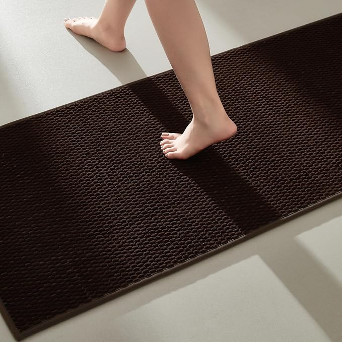 TYUU Bathroom Runner Rugs, Long Bath Mat Runner Washable Thin Quick Dry Low Pile Bathroom Runner Rugs Non Slip, Brown 24"x70"