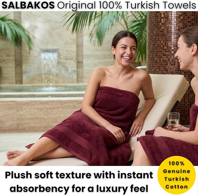 SALBAKOS 2-Piece 100% Turkish Cotton Bath Towels, Extra-Large 35x70, Wine | Oversized Bath Sheet Towel for Bathroom & Beach, Thick, Super Soft, Highly Absorbent, Premium Hotel Quality, Made in Turkey