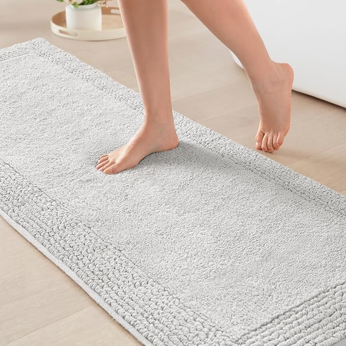 Madison Park Splendor Reversible 100% Cotton Bath Runner, 24 x 72, Grey | Tufted Bathroom Rug, 3000 GSM, Hotel Quality, Luxurious Plush, Medium Pile, Absorbent, Quick Dry, OEKO-TEX, Shower Room Décor