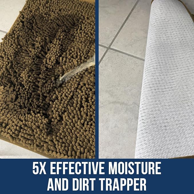 Muddy Mat® | Chenille Bathroom Rugs Quick Dry Microfiber Mats Non Slip Washable, Extra Thick, Soft and Highly Absorbent Bath Mats for Bathroom, Kitchen, and Shower Floor - Beige 24"x36"