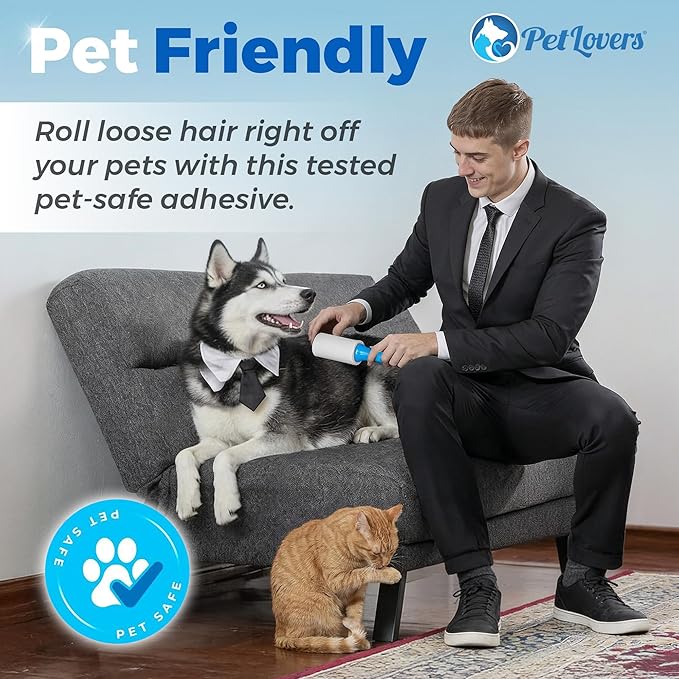 PetLovers Extra Sticky Lint Roller Value Set 200 Sheets for Pet Hair Removal, Dog and Cat Lint Remover 2 Pack