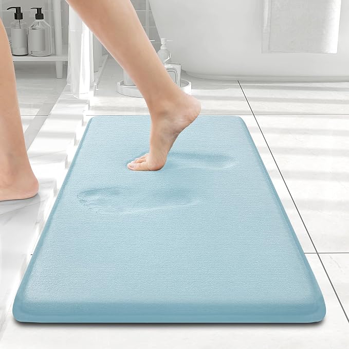 Smiry Memory Foam Bath Mat 24x16, Extra Soft and Absorbent Bathroom Mats, Non Slip Washable Carpet for Floor, Shower and Tub, Sky Blue