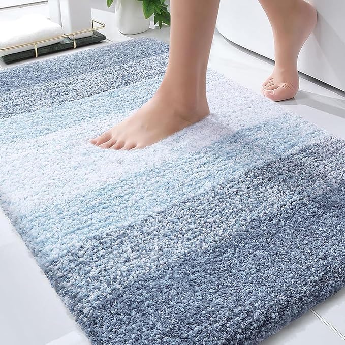 OLANLY Bathroom Rugs Mat 36x24, Extra Soft Absorbent Microfiber Bath Rugs, Rubber Backing, Quick Dry, Machine Washable Bath Mats for Bathroom Floor, Tub and Shower, Home Decor Accessories, Blue