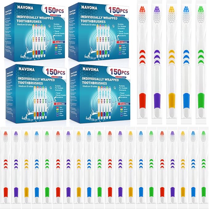 Navona 600 PCS Premium Toothbrushes Bulk, Individually Wrapped Toothbrushes, Disposable Toothbrush, Medium Soft Bristle Bulk Toothbrushe for Travel Hotel Donation, Ergonomics Handle