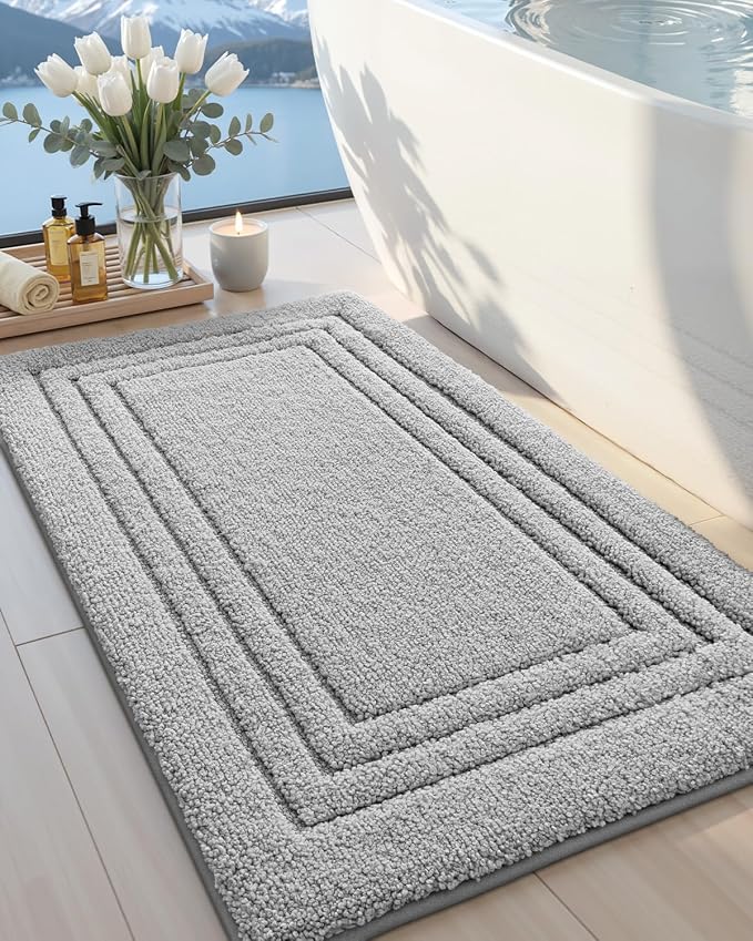 DEXI Bath Mats Bathroom Rug Non Slip Bathmat, 36x24 Light Grey | Large Soft Microfiber Carpet, Washable, Absorbent Quick Dry for Shower Floor Sink