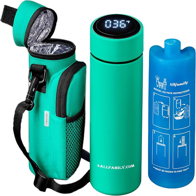 4ALLFAMILY Nomad Medium Pro Insulin Cooler Travel Case - Turquoise | TSA-Approved Insulin Cooler with Biogel Ice Pack, Temperature Display, and Insulated Bag for Portable Medication Storage