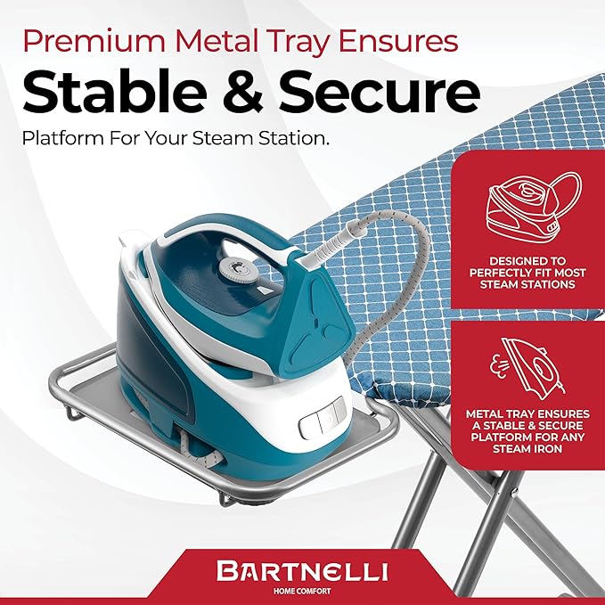 Bartnelli Premium Full-Size Ironing Board 45x15 Inch Large Surface, Integrated Upgraded Iron Rest with Hanger Rack, Height Adjustable, Heavy-Duty Metal Frame, 4 Non-Skid Feet, 4-Layer Cover & Pad