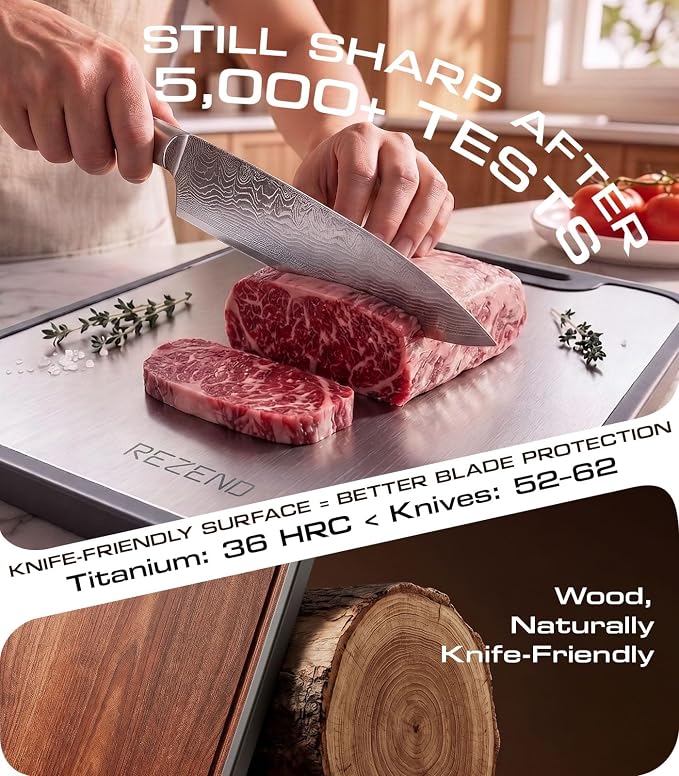 Titanium Cutting Boards for Kitchen, Ebony Wood Cutting Board BPA-Free, Large(15.8"x11") Dual-Sided Non Toxic Chopping Board for Hygienic Food Prep, Knife-Friendly, with Juice Groove