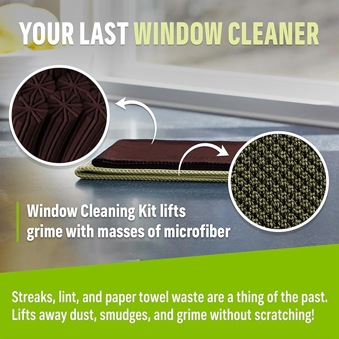 E-Cloth Microfiber Window Cleaning Cloth Kit - Glass Cleaning Cloth for Windows, Mirrors, Cars, Lenses, Eyeglasses, & More, Streak Free Clean, Machine Washable Reusable Towel - Dark Oak (2 Kits)