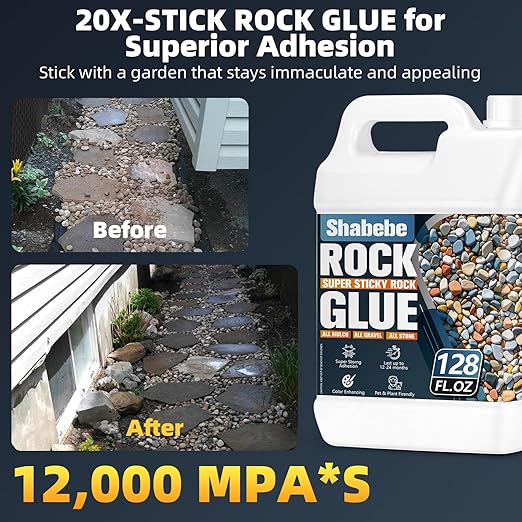 Rock Glue for Landscaping – 2 Gallon (Make 4 Gallons) Mulch Binder with Grip Max, Max Coverage Gravel Glue for Rocks, Gravel & Pine Straw, Covers Up to 3X Area, Fast-Drying & Weather-Resistant