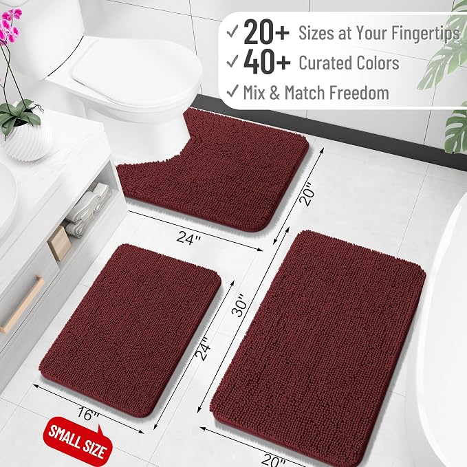 OLANLY Bathroom Runner Rugs 47x17, Soft Absorbent Chenille Bath Rugs, Rubber Backing Quick Dry, Machine Washable Long Bath Mats for Bathroom, Tub and Shower, Home Decor Accessories, Andorra Red-Brown