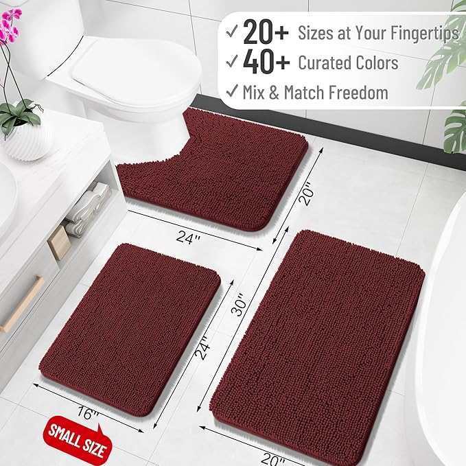 OLANLY Toilet Rugs U-Shaped 20x20, Extra Soft Absorbent Chenille Contour Bathroom Rugs for Toilet, Dry Quickly, Machine Washable, Non-Slip Bath Mat, Andorra Red-Brown