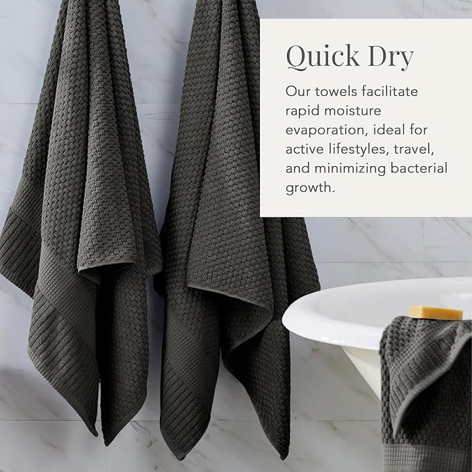 NY Loft 100% Cotton 2-Pack Oversized Bath Towel Set | Dark Grey | Quick-Dry | Two Oversized 35" x 70" Bath Towels / Bath Sheets | Super Absorbent | Designer-Styled Texture