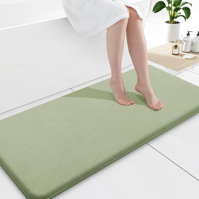 Smiry Memory Foam Bath Mat 47x17, Extra Soft and Absorbent Bathroom Mats, Non Slip Washable Carpet for Floor, Shower and Tub, Sage Green