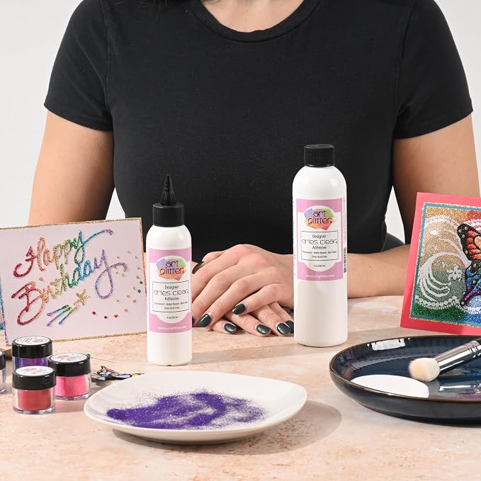 Art Institute Glitter Dries Clear Glue Kit, 8oz Refill & 4oz Bottle | Dual crafting set, Multi-surface hold, Acid free archival, Wrinkle resistant, Permanent bond