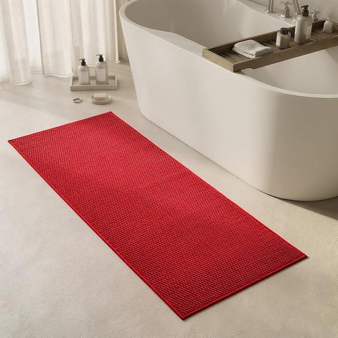 Triohero Bathroom Runner Rug, Long Bath Mat Washable Thin Quick Dry Low Pile Bathroom Runner Rugs 24 x 60 Non Slip, Red 24"x60"