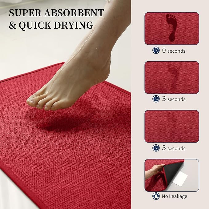 YIHOUSE Red Bathroom Rugs Sets 2 Piece, Quick Dry Thin Bath Mat, Non Slip Absorbent Machine Washable, Bath Rugs for Bathtub Sink Home Decor (17"x24" + 17"x32")