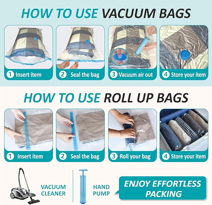 Cozy Essential Vacuum Storage Bags, 80% Compression Vacuum Seal Space Saver Plastic Packaging Bags for Clothes, Blankets, Pillow, Bedding, Comforters, Sealer Clothing Storage,35 Combo