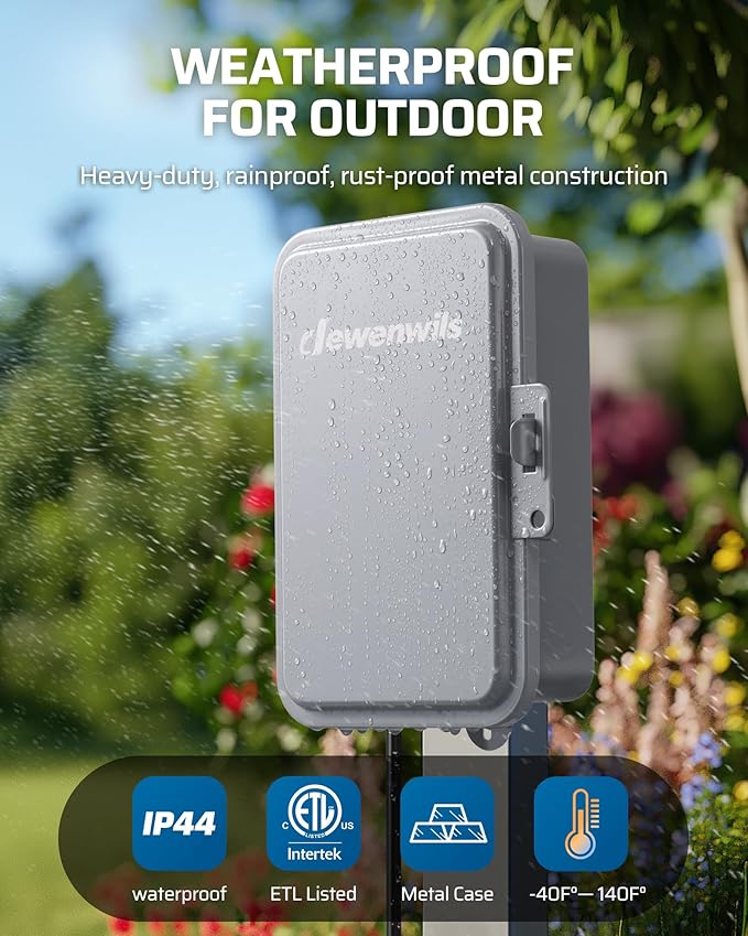 DEWENWILS 24-Hour Mechanical Timer Switch - 208-277VAC DPST, 5HP 40A, Metal Enclosure, Weatherproof Heavy Duty, Manual Override, Ideal for Pool Pump, Water Heater, HVAC Sytem, Lights, Fans, ETL Listed