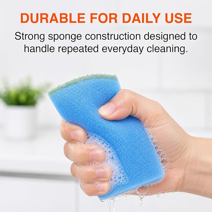 Macromax Colorful Sponge – Flat Dish Sponges for Daily Kitchen Use – Bright Non-Scratch Sponges for Plates, Glasses, Silverware & Stovetops – Multipurpose Cleaning - 10 Pieces